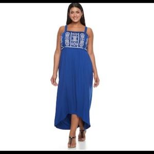 Beautiful Royal Blue Embroidered Hi Lo Dress